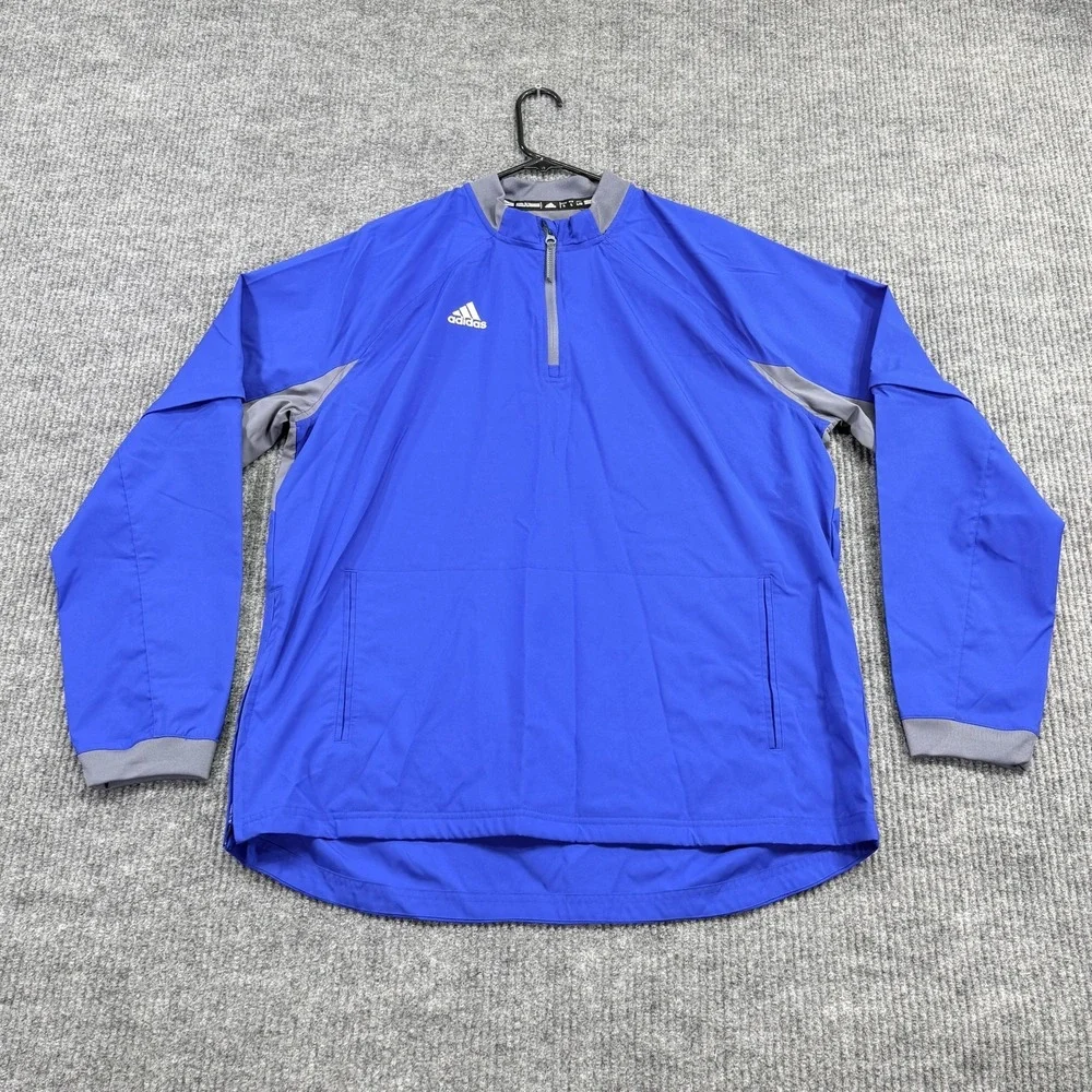 Adidas Jacket Mens Large Blue Gray 1/4 Zip Golf Windbreaker Lined Lightweight